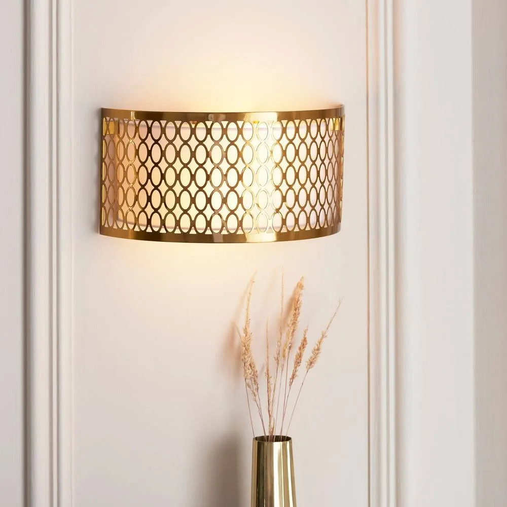 Netlighting Cordero Flush Wall Lamp Gold Plate White Fabric Frosted Glass 2xE14 4