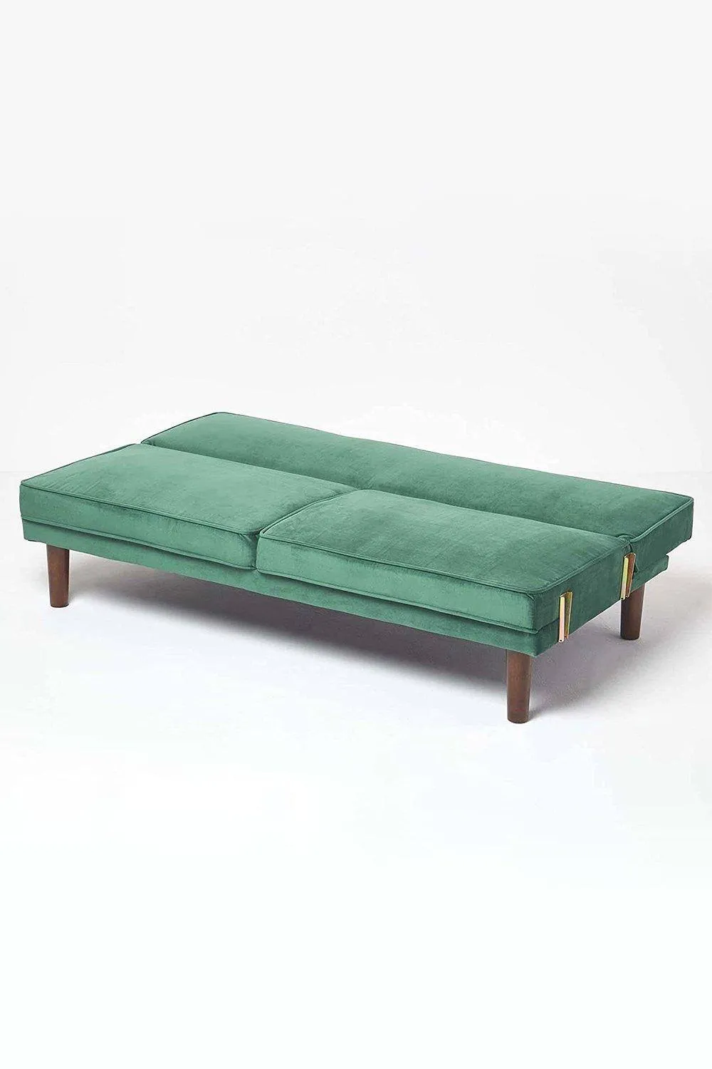 Homescapes Stanley Velvet Click Clack Sofa Bed with Armrests in Dark Green 4