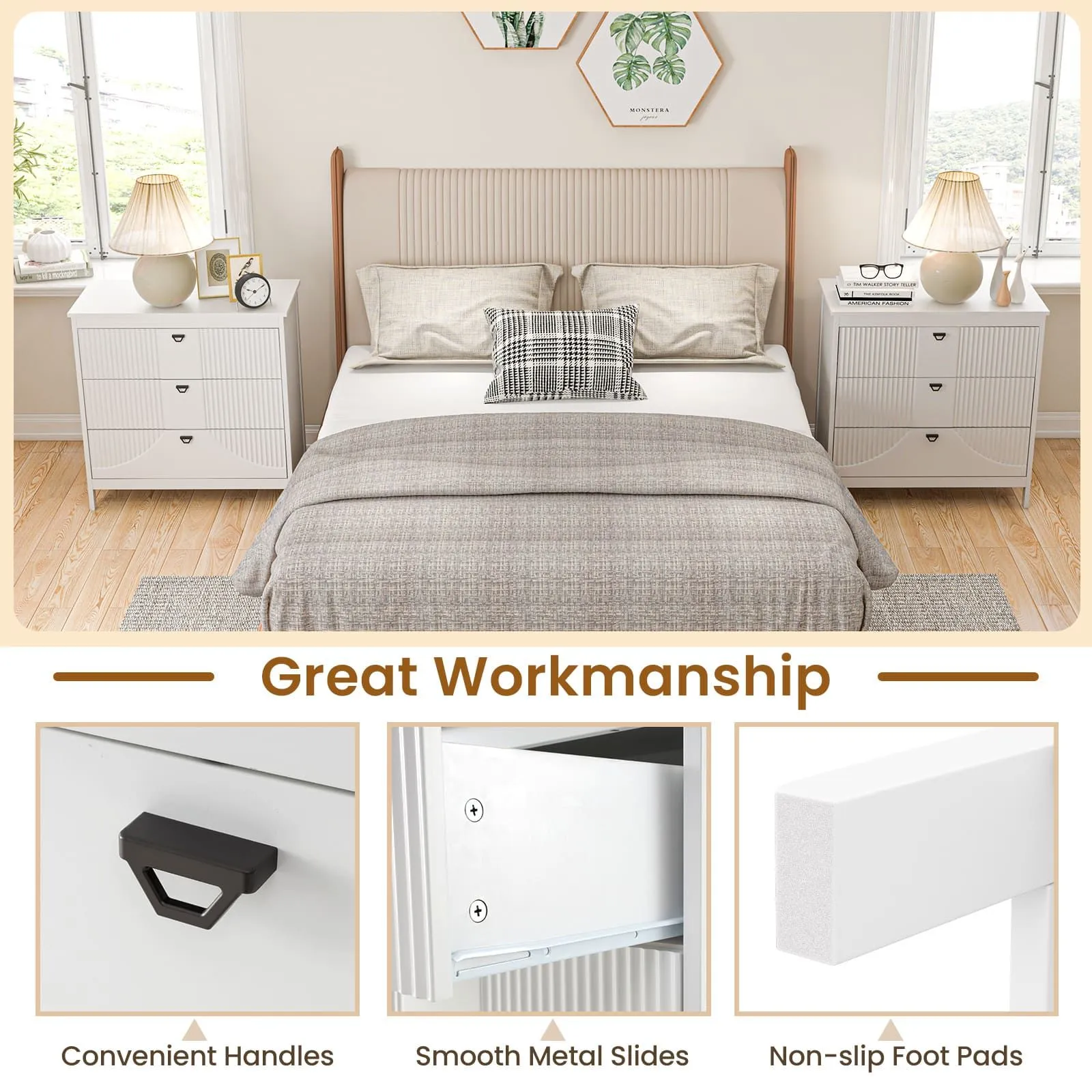 Costway 3-Drawer Dresser Modern Style Chest of Drawers in White 4