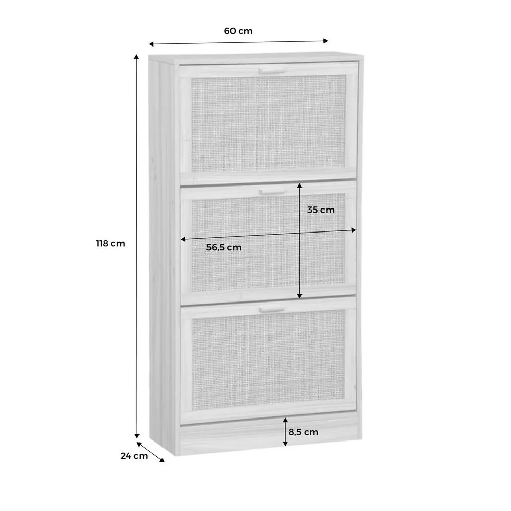 sweeek 3-door shoe cabinet with cane & wood effect in Beige 5