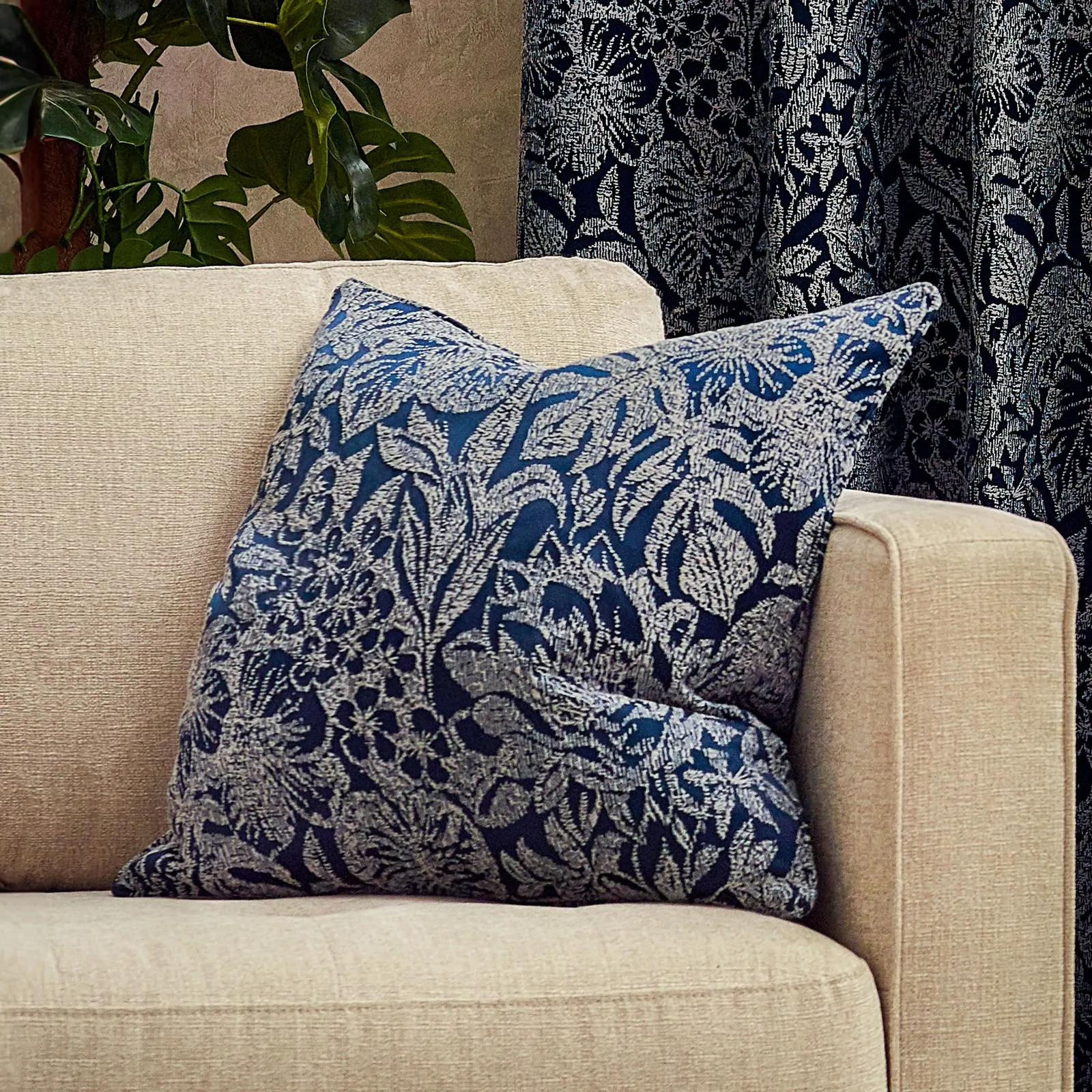 Wylder Nature Bali Botanical Jacquard Cushion in Midnight