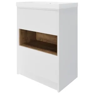Wickes Nexus Matt White & Natural Halifax Oak Freestanding Vanity Unit & Nexus Basin - 856 x 600mm