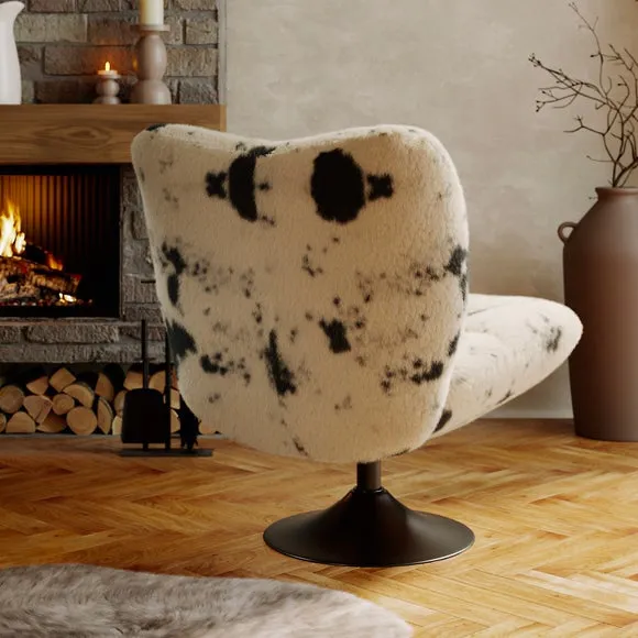 Zaley Cow Print Faux Fur Swivel Chair 2