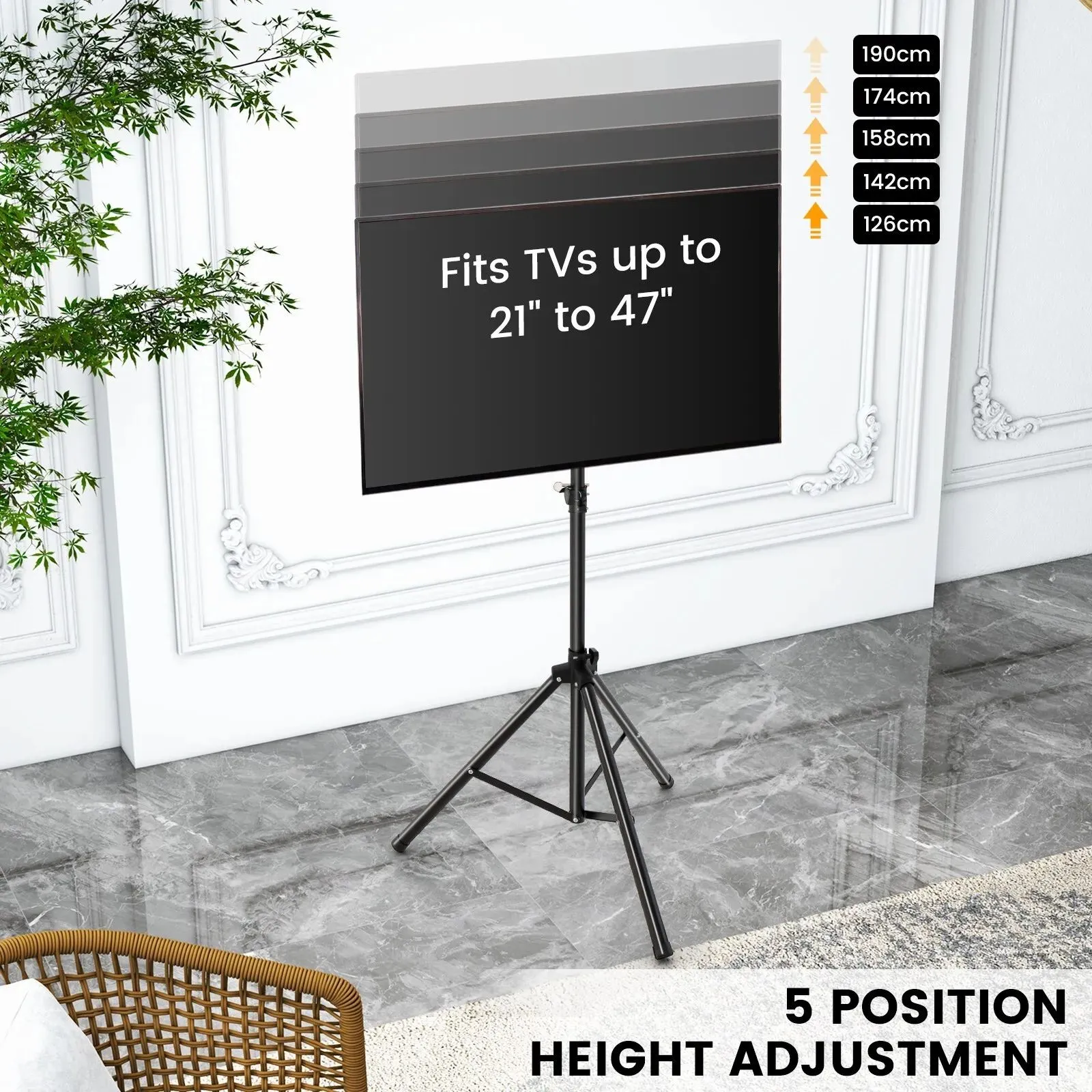 Costway Tripod TV Stand 5-position Height Adjustable Swivel TV Floor Stand Non-slip Foot in Black 4