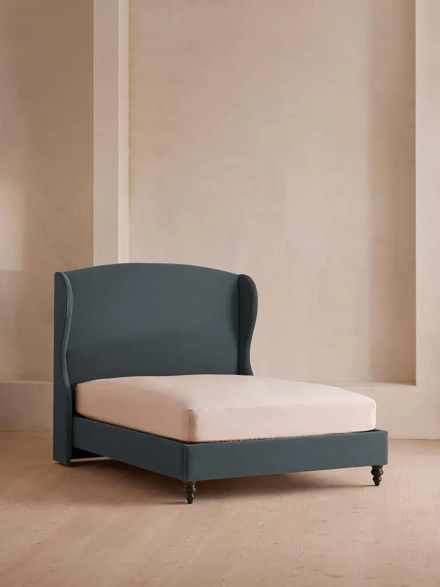 Rivas Bed, King, Velvet, Grey Blue