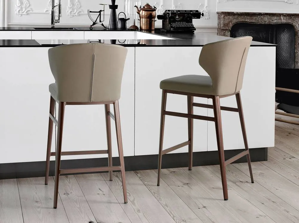 Angel Cerda Dark Mink Leatherette Stool Bronze Stainless Steel in Fawn 3
