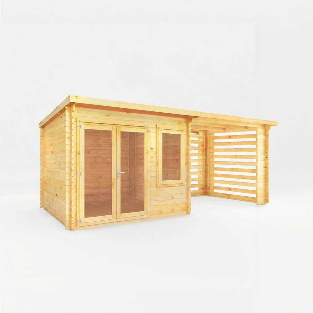 Mercia 6 x 3 m Elite Pent 28 mm Log Cabin with Slatted Area in Light Tan