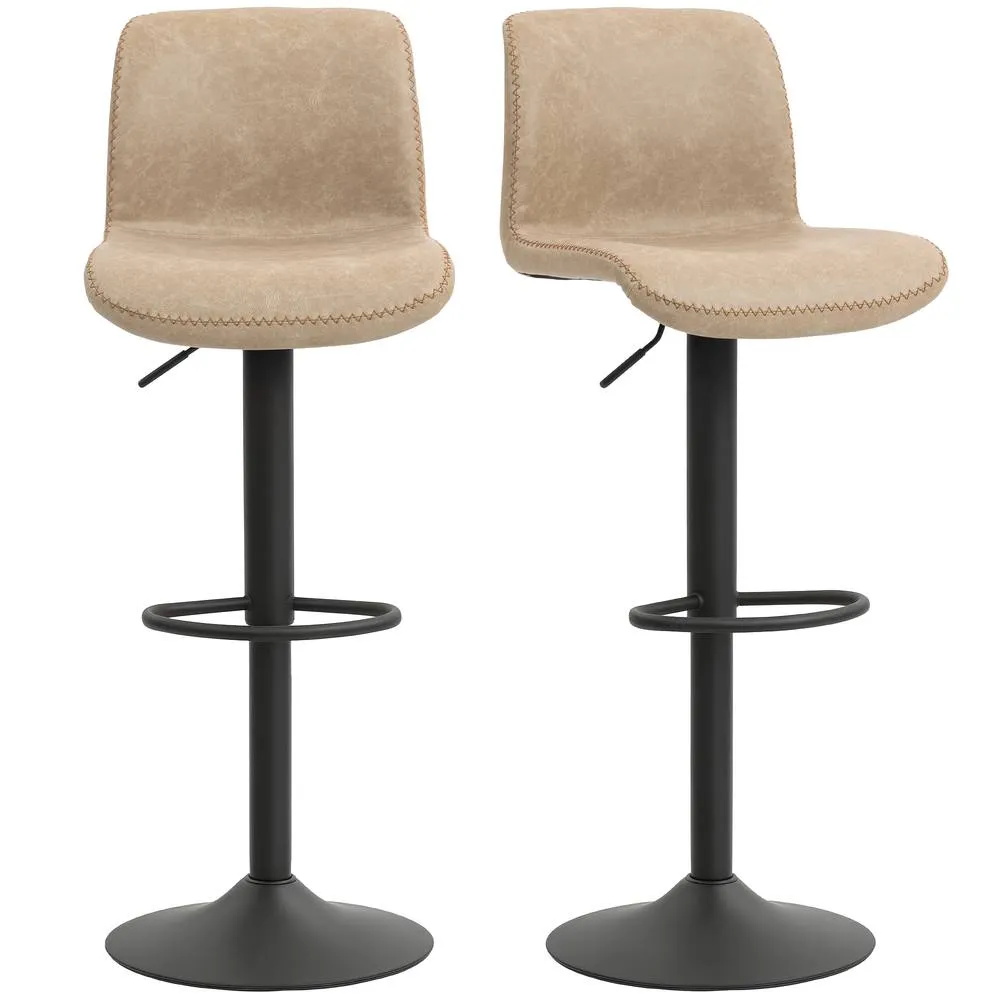 HOMCOM Barstools Set of 2, Dining Stools with Backrest & Footrest in Light Brown 2