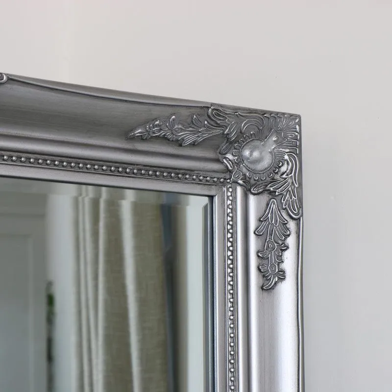 Melody Maison Large Ornate Silver Wall / Floor / Leaner Mirror 158cm X 78cm in Metallic Silver 2