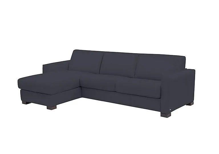 Alcova 3 Seater Leather Sofa Bed with Storage Left Hand Facing Chaise and Box Arms - Torello Blu
