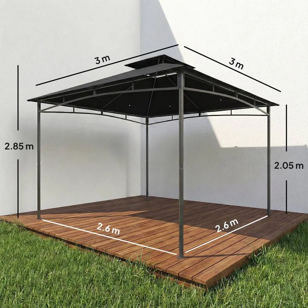OUTSUNNY 3 x 3 m Gazebo, Outdoor Gazebo Canopy with 2-Tier Roof in Black 3