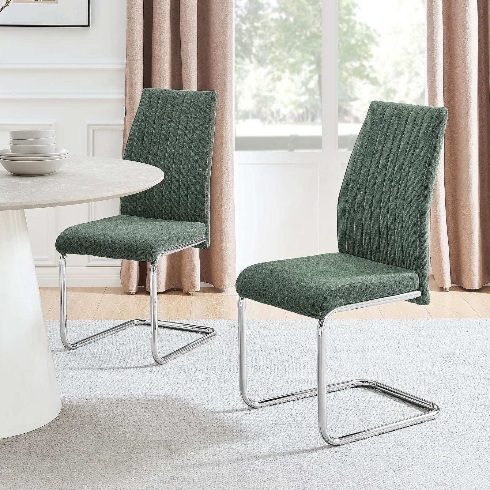 FurnitureboxUK Lorenzo 2x Fabric Silver Leg Dining Chair in Green 1