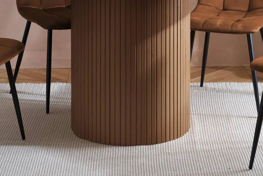 Birlea Axel Round Fluted Dining Set Table with 4 Chairs in Tan 4