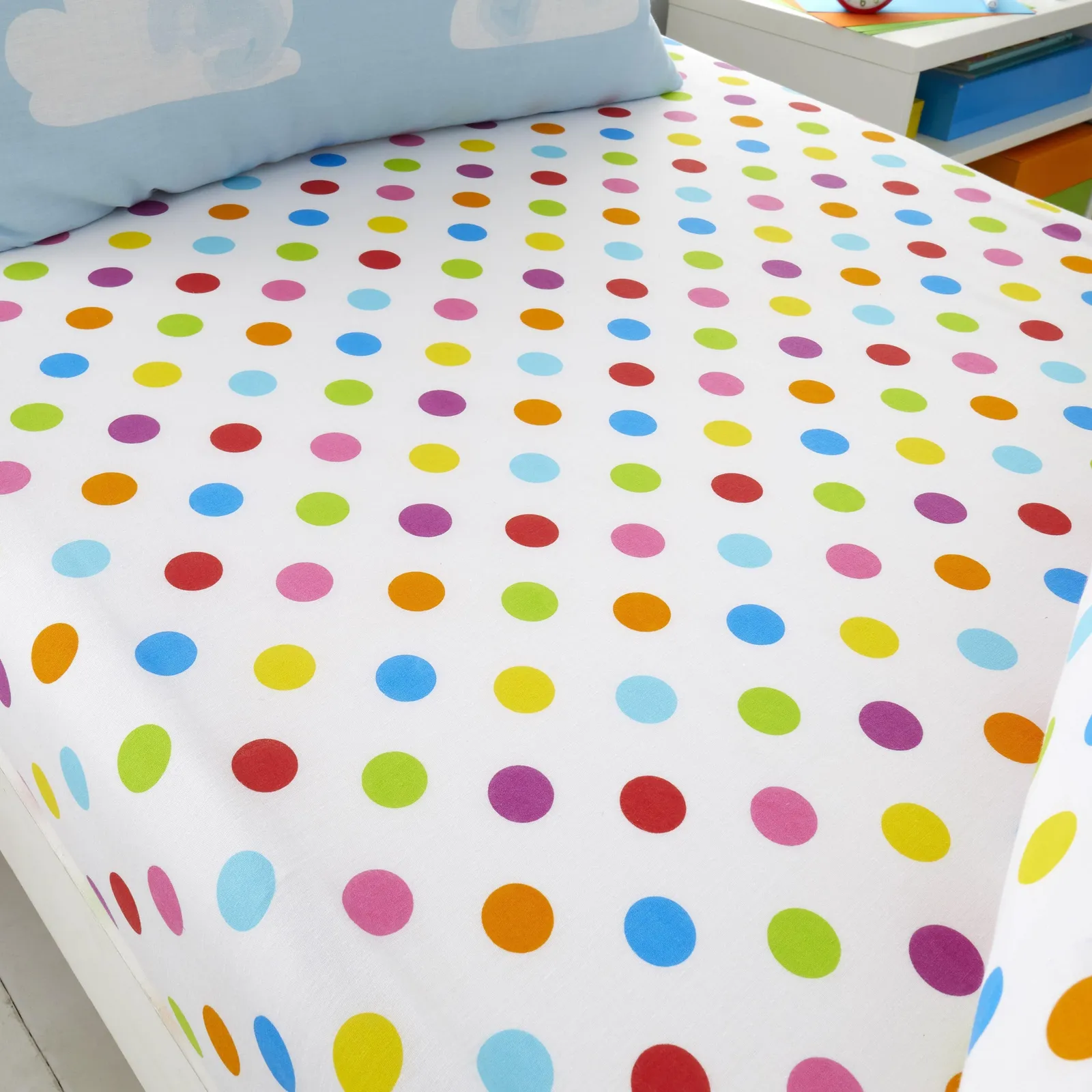 Smart Living Printed Polycotton Duvet Cover Set Or Fitted Sheet Set - Sunny Rainbow in White