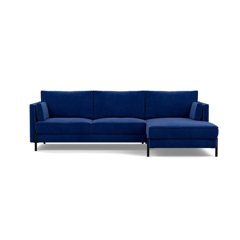 Heal's Tortona Right Hand Facing 4 Seater Corner Chaise Smart Luxe Velvet Azure Black Feet 1