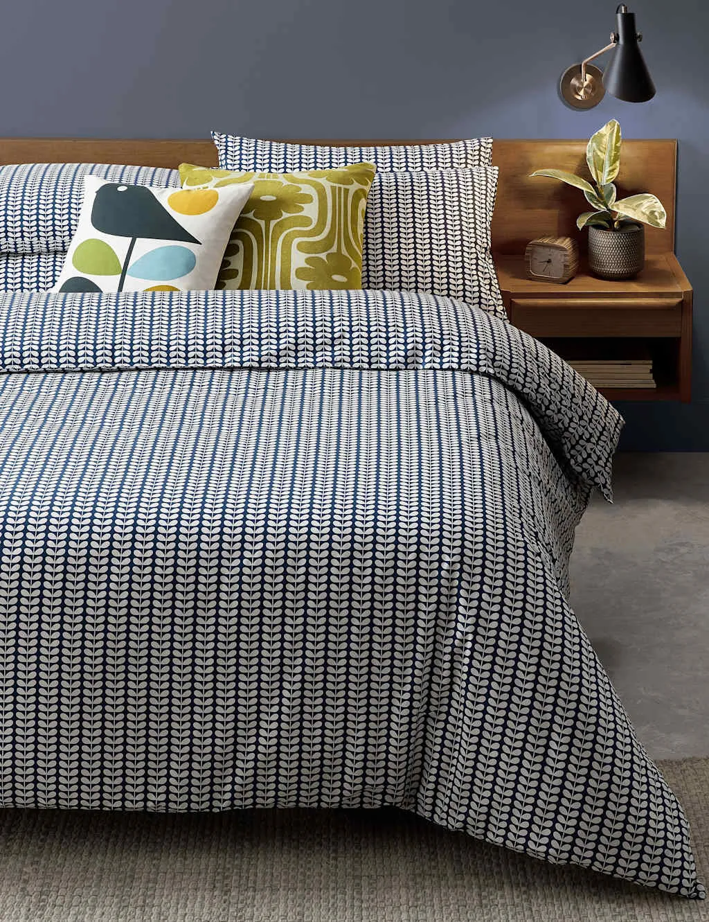 Orla Kiely 2 Pack Pure Cotton Floral Pillowcases Blue Mix