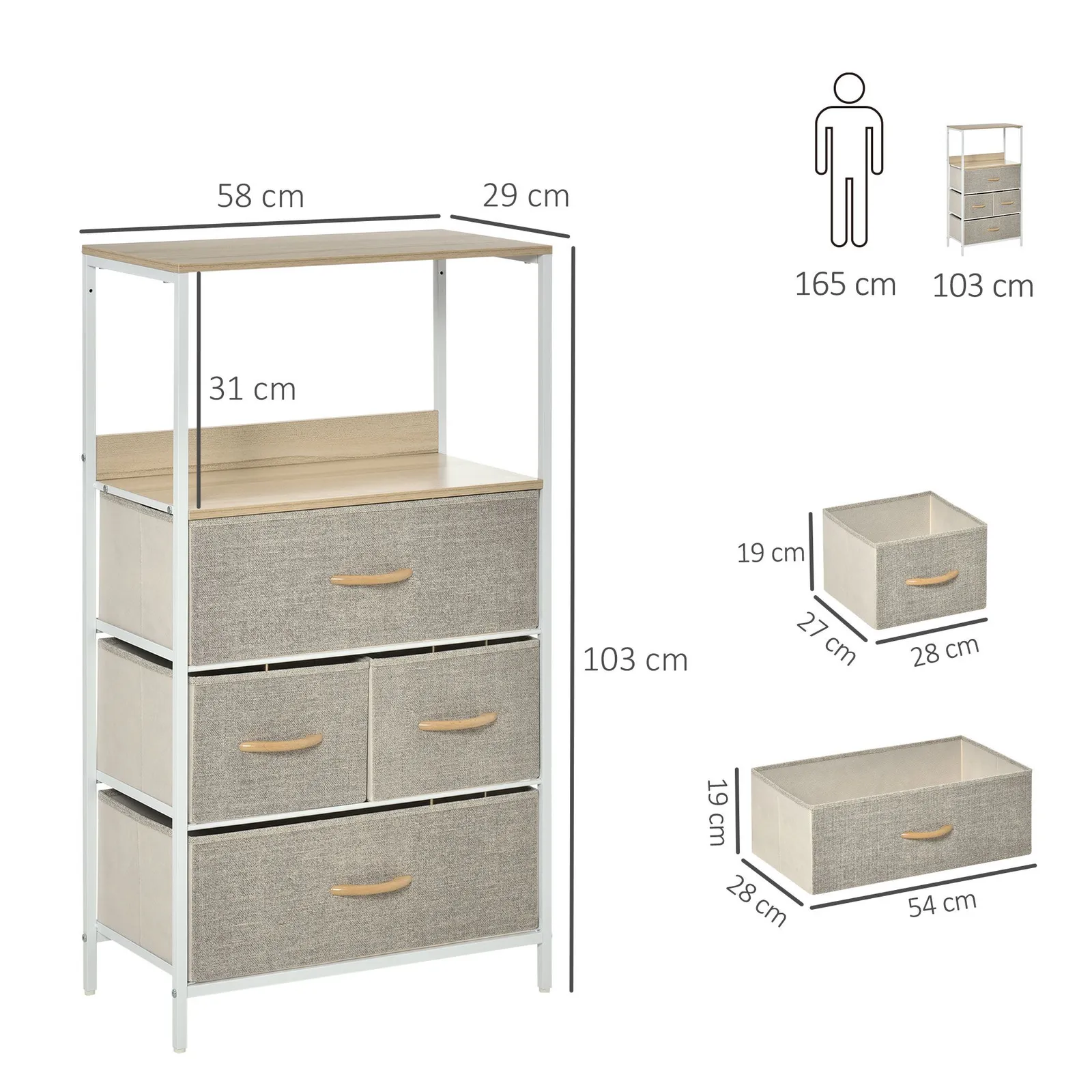 HOMCOM Drawer Storage Chest Unit Home w/ Shelves Home Living Room Bedroom in White 3