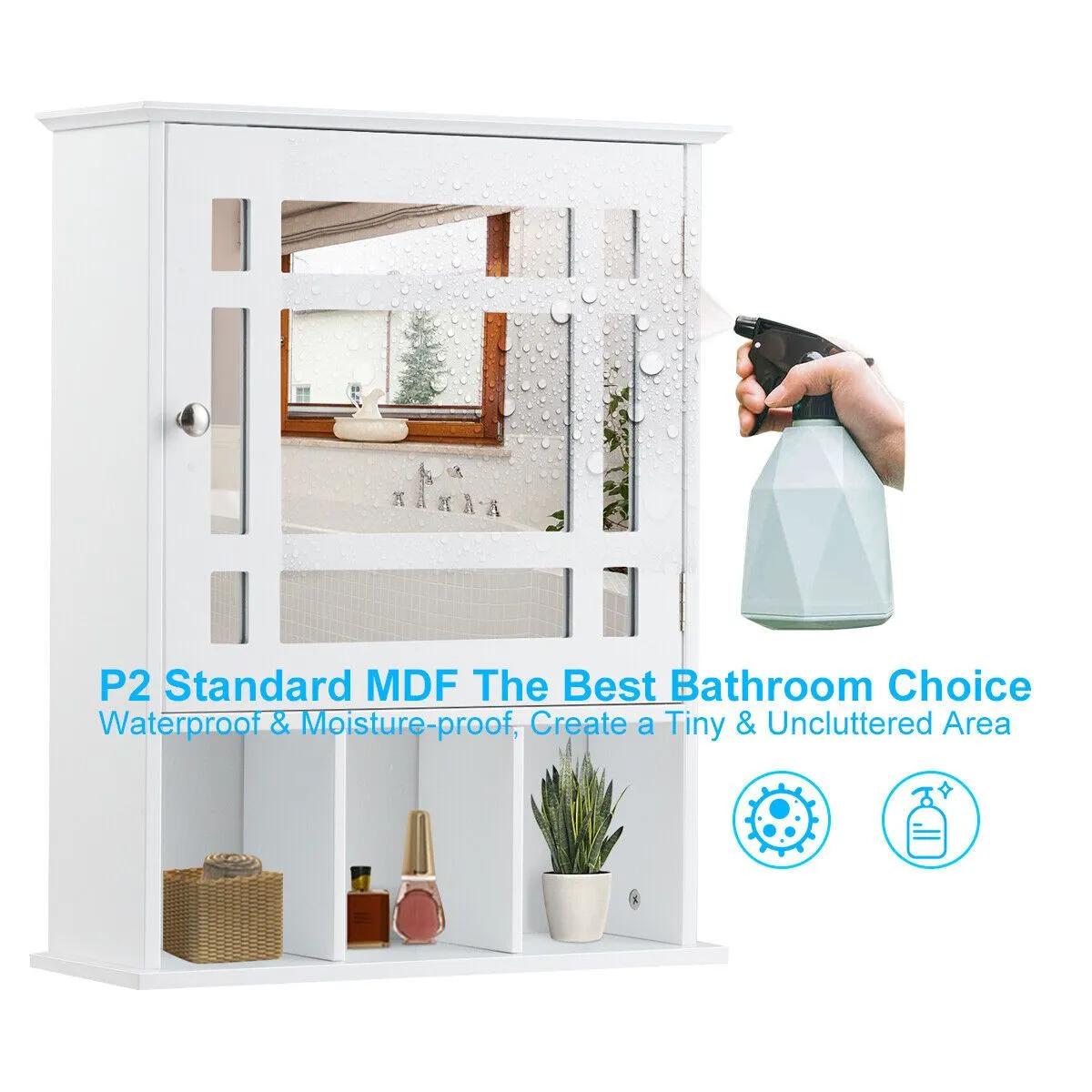 Costway Bathroom Wall Storage Cabinet Wooden Hanging Medicine Organizer with Mirror White 2