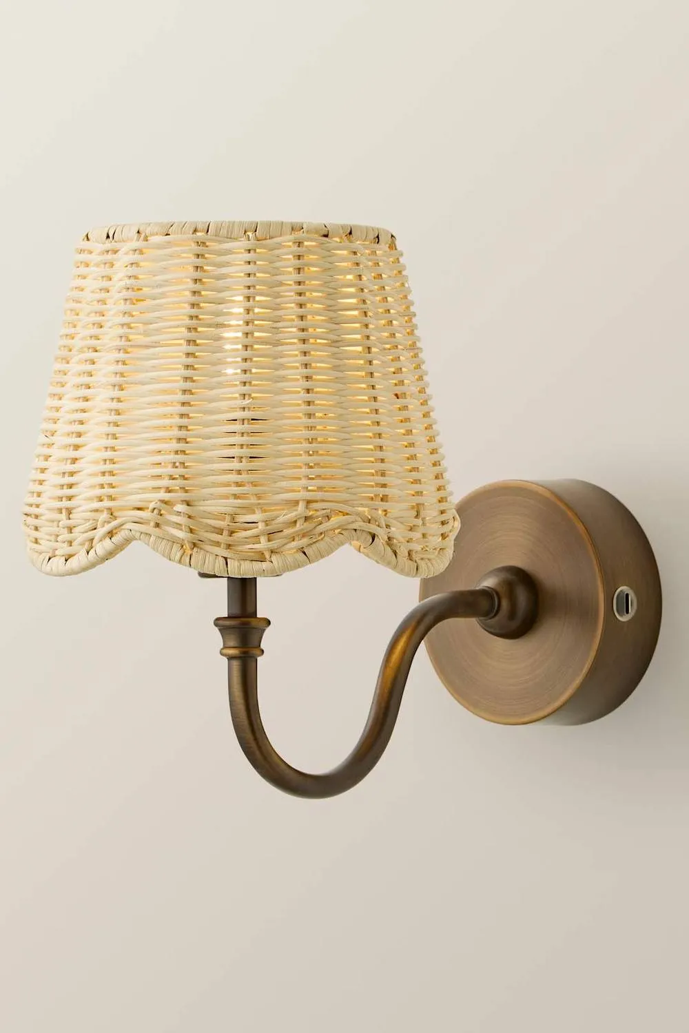 ValueLights Lowe Pair Rattan Taper Shade Metal Portable Rechargeable Wall Light in Bronze 3