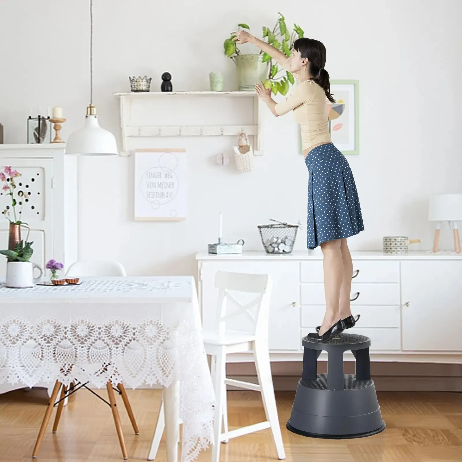 Costway Step Stool Roller Stool with Casters & Non-slip Rubber Band 150kg Large Capacity in Black 3