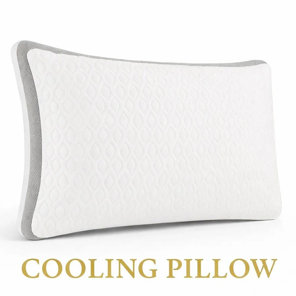 Homes-Linen Cooling Cotton Pillow Soft Support Breathable Mesh Comfort in White