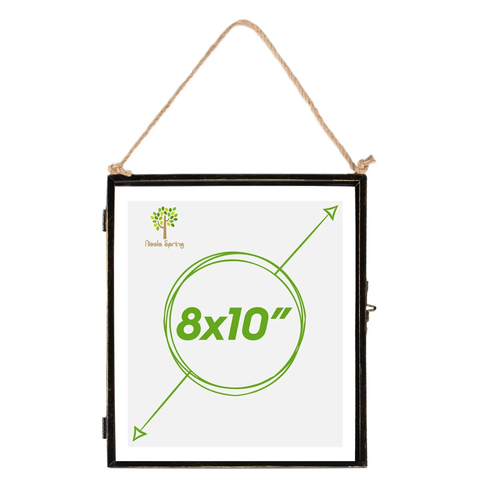 Nicola Spring Hanging Metal Photo Frame - 8" x 10" - Picture Frame Wall Mounted Frame with Rope in Black