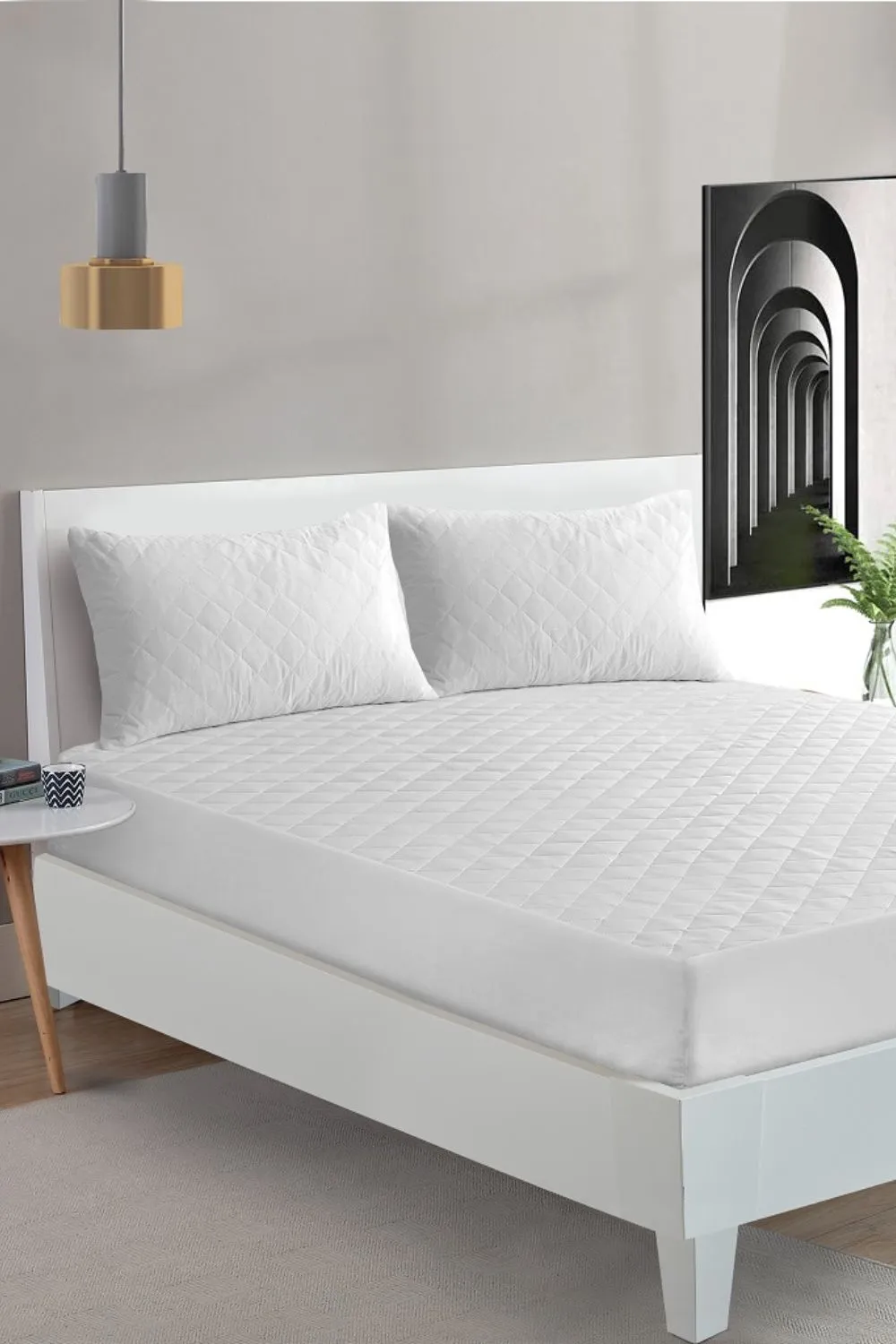 HomeSpace Direct Quilted Mattress Protector 12" Deep Easycare Polycotton in White