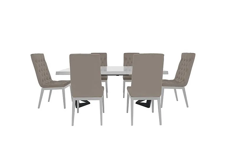 Palazzo 160cm Extending Dining Table in Glossy White with 6 Capitonne Buttoned Chairs - Scarlet Taupe