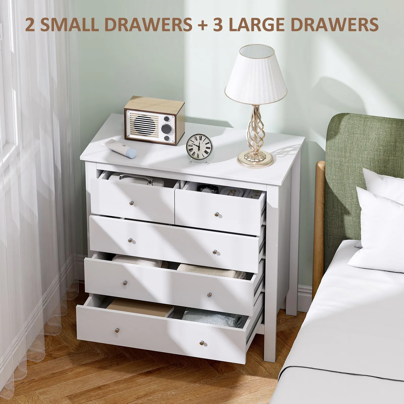 HOMCOM Chest of Drawers 5 Drawer Dresser for Bedroom Storage Cabinet in White 4