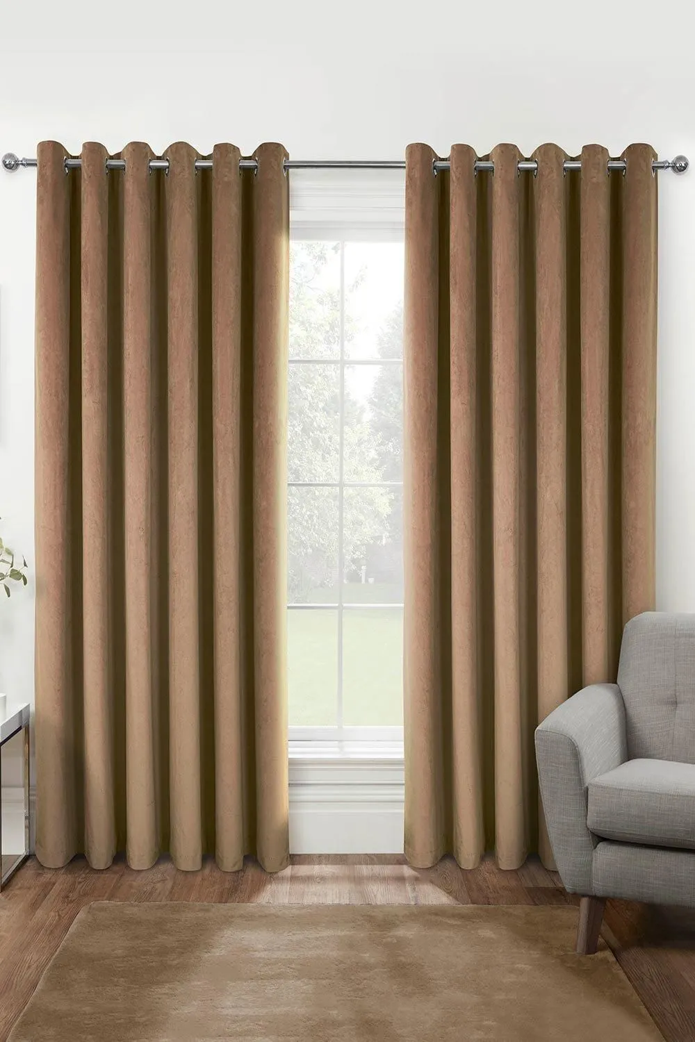 Homescapes Thermal 100% Blackout Velvet Curtains in Beige