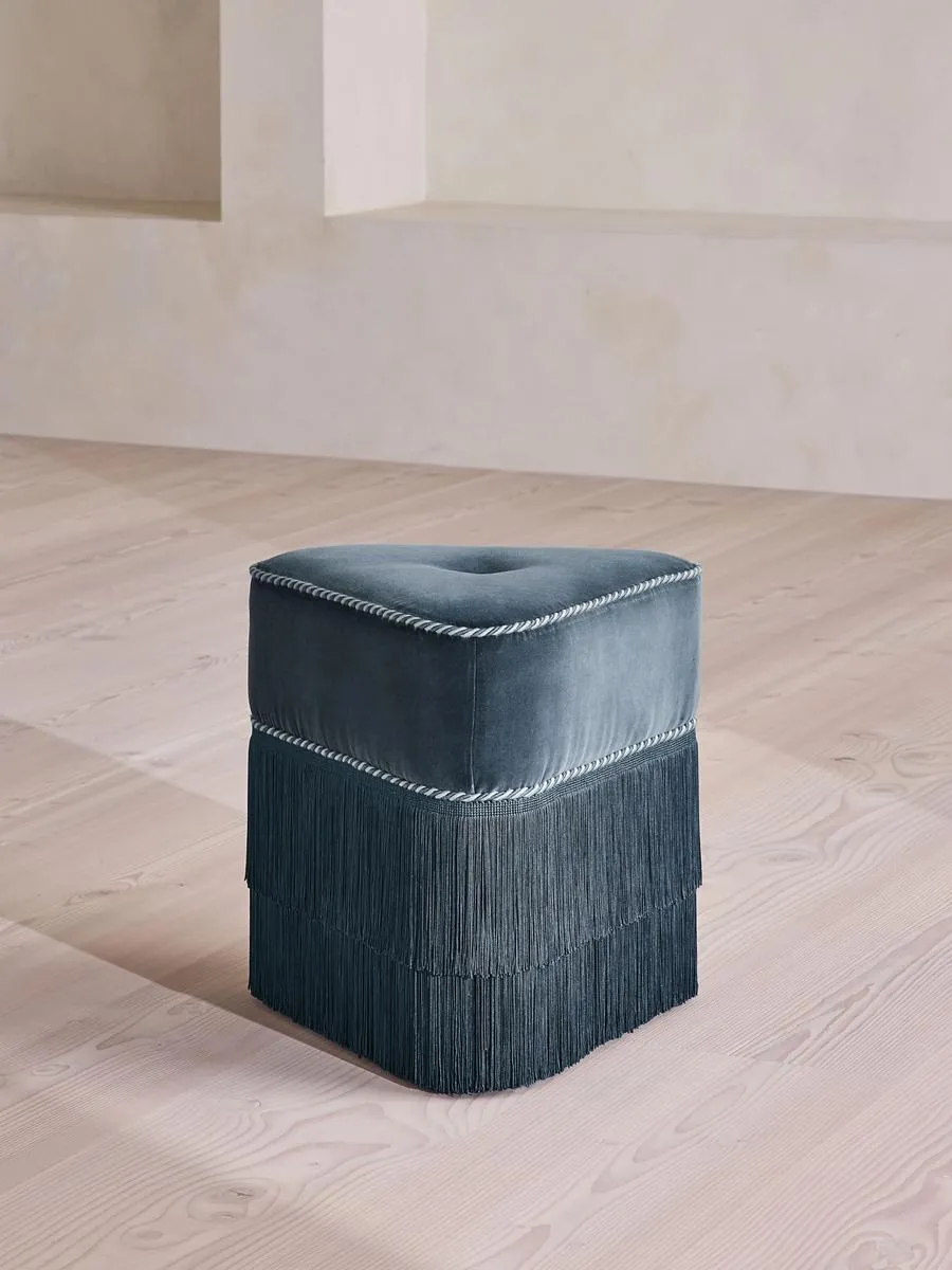 Marta Footstool, Velvet, Grey Blue
