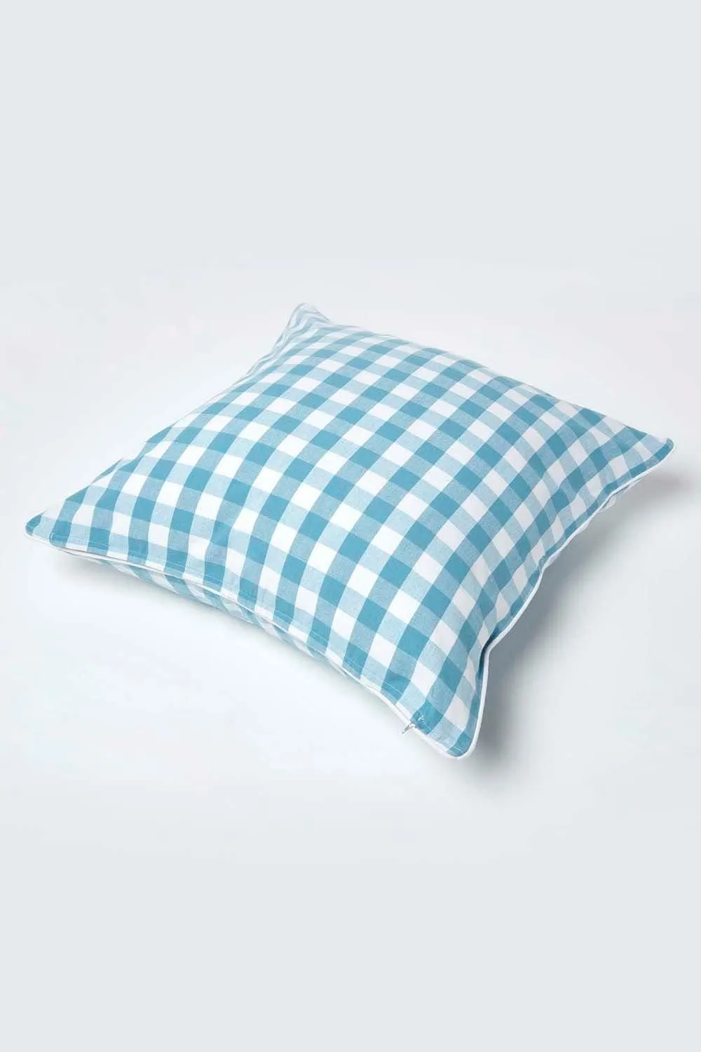 Homescapes Block Check Cotton Gingham Cushion Cover in Blue 4