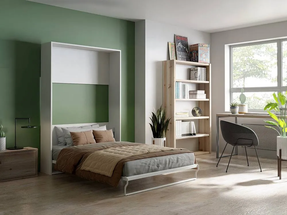 Vente-unique Retractable Bed 140 X 200 Cm - Manual Vertical Opening - White
