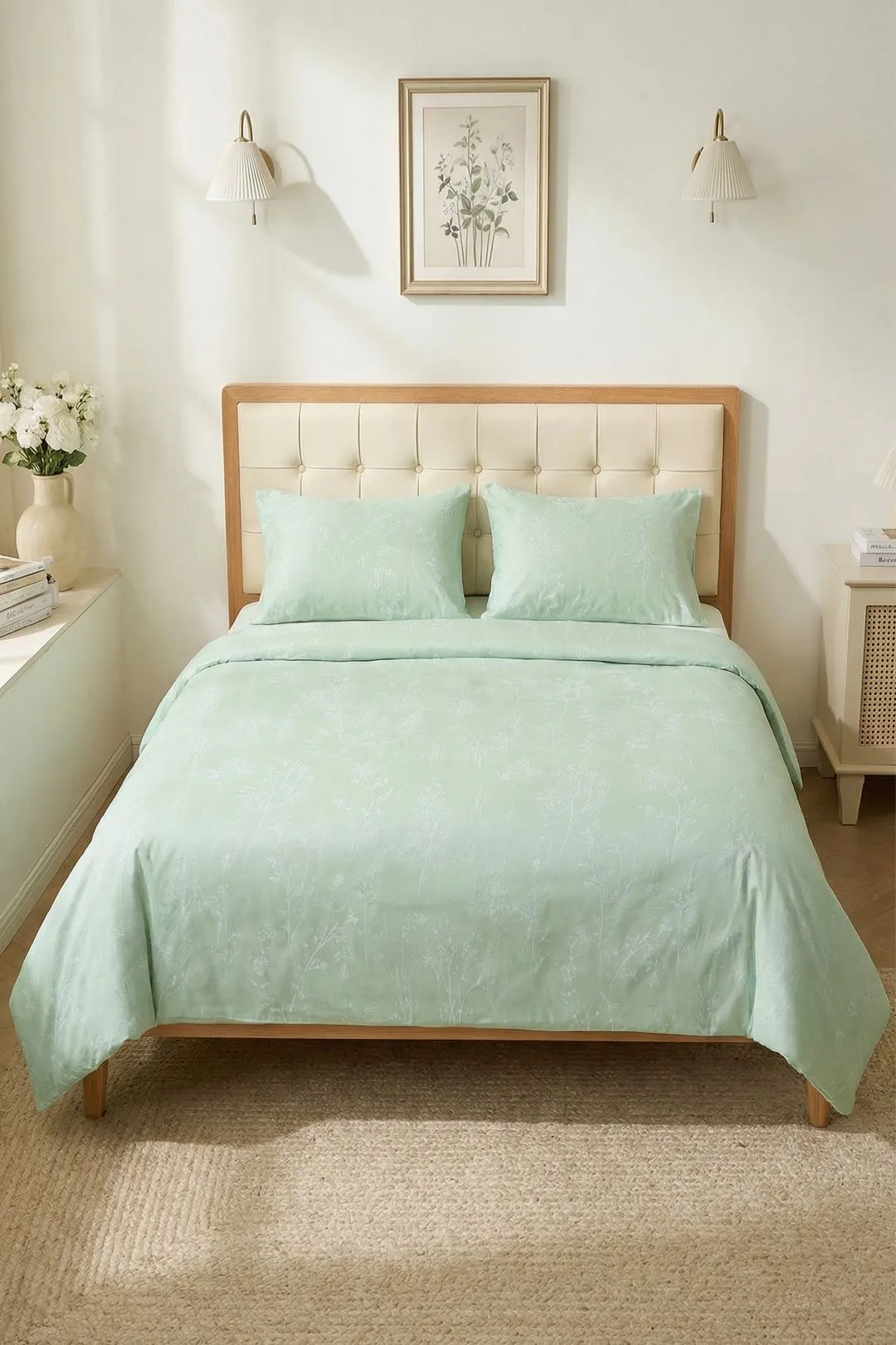 Living and Home 3Pcs Double Bedding Printed Duvet Cover with 2 Pillowcase Set in Green