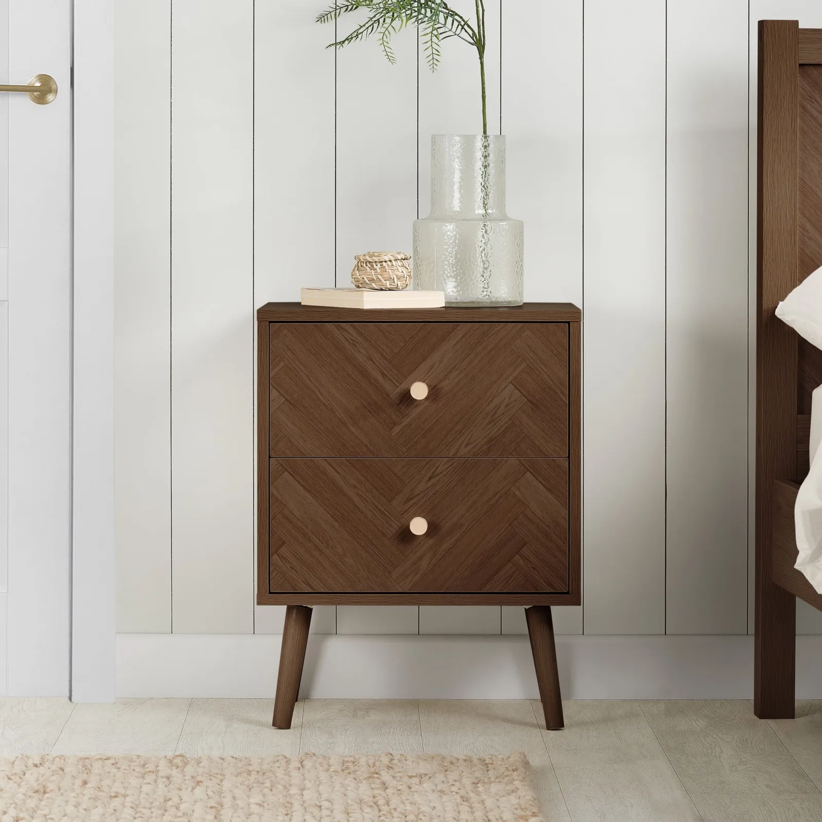 Herringford - 2 Drawer Bedside Table - Walnut - Wooden - Happy Beds 1