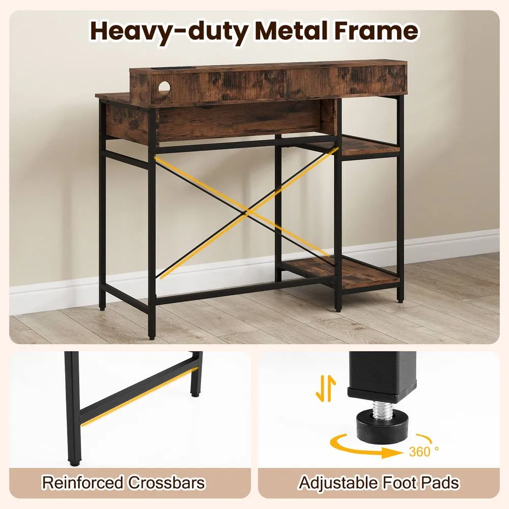 Costway Wooden Computer Desk Home Office PC Workstation Study Desk w/ Shelf in Brown 6
