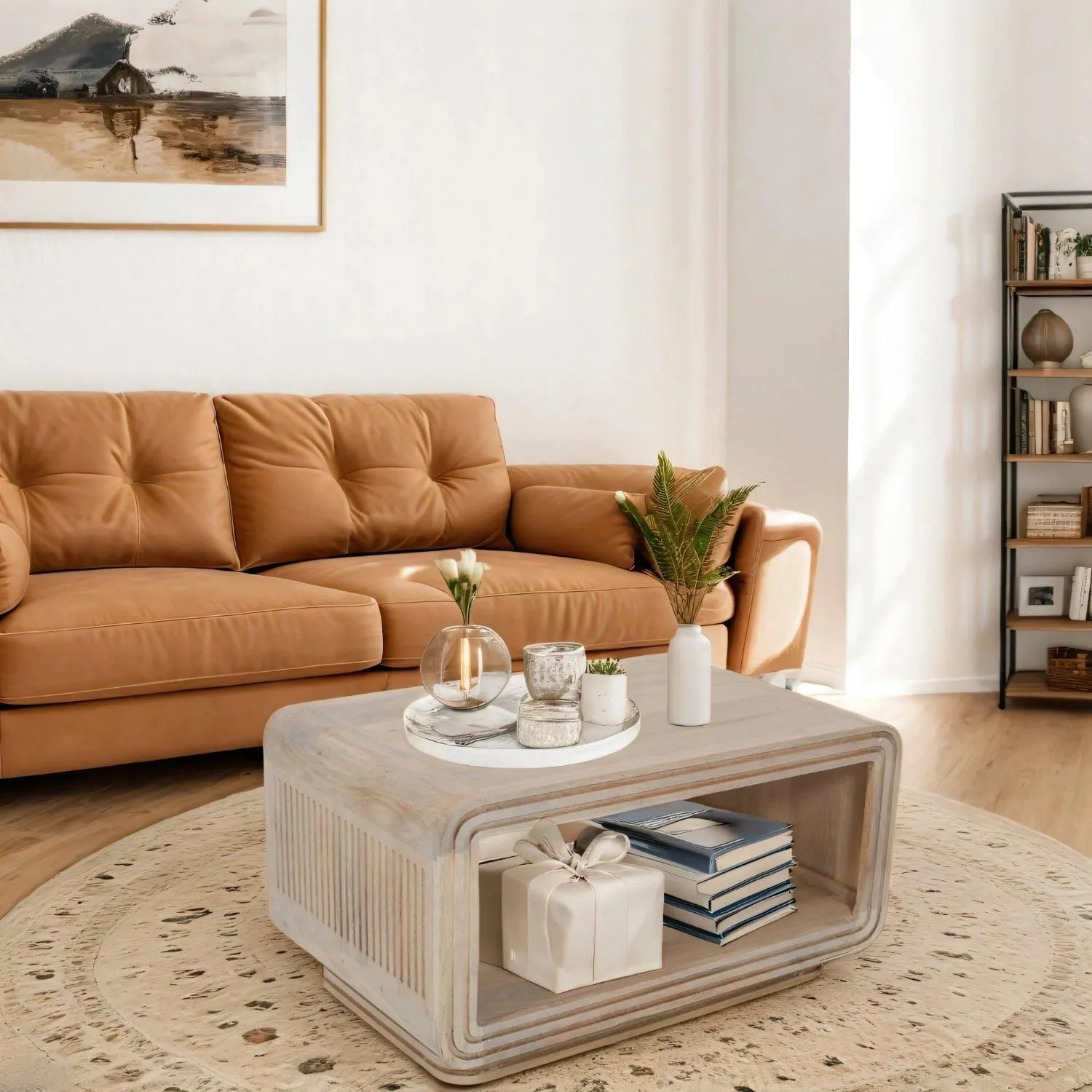 IH Design Paloma Carved Mango Wood Coffee Table in Brown