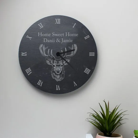 Personalised Stag Slate Wall Clock 2