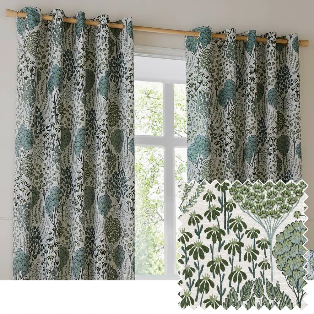 Wylder Ophelia Floral Room Darkening Eyelet Curtain Pair in Green 1