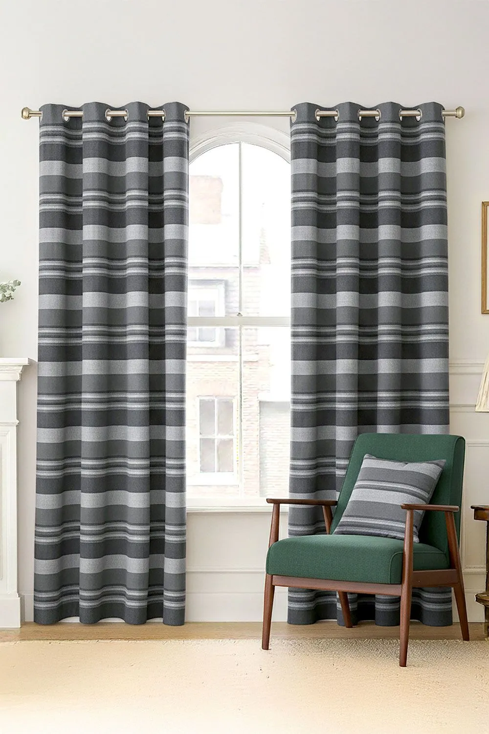 Homescapes Cotton Morocco Striped Curtain Pair in Grey 1