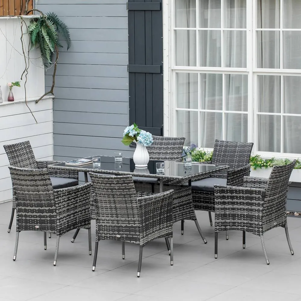 OUTSUNNY 7pc Rattan Garden Furniture Dining Set Wicker Patio Conservatory in Grey