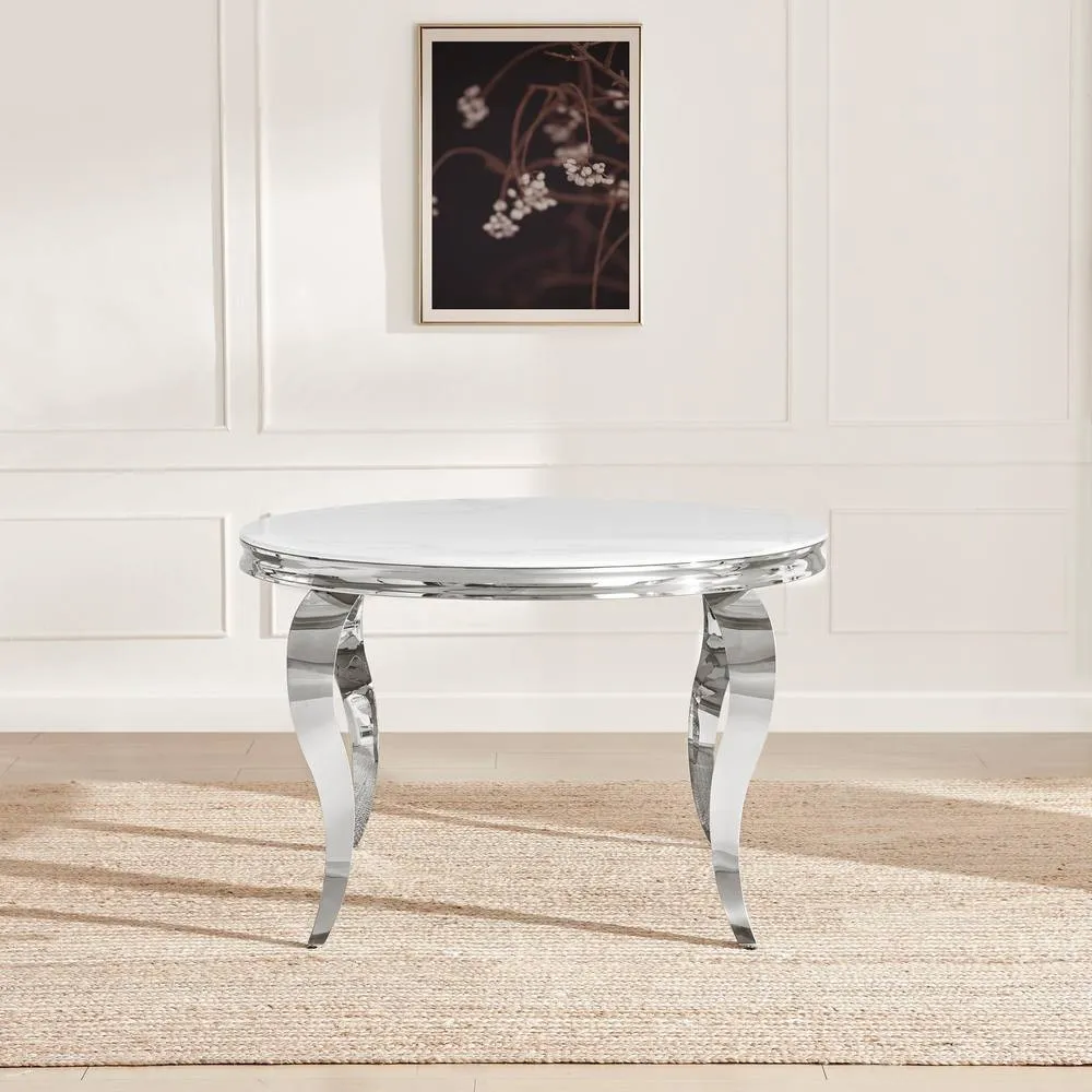 FurnitureboxUK Skye Round White Marble Glass & Metal 6 Seater Dining Table 2