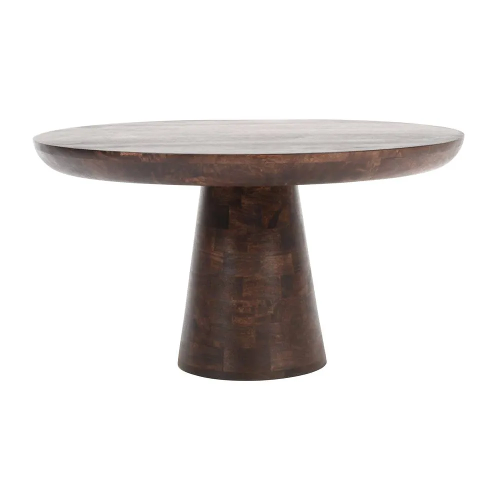 IH Design Natural Solid Dark Mango Wood Round Coffee Table Living Room in Brown