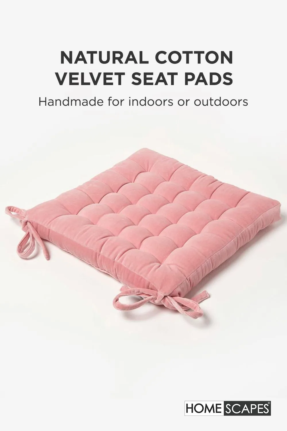 Homescapes 4 Pack Seat Pads Luxury Cotton Velvet Indoor Outdoor Garden Cushion, 40cm in Pink 2