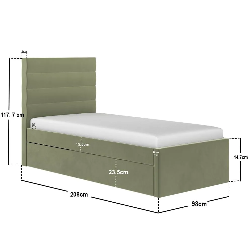 Flair Ari Upholstered Single Bed With Trundle in Green 6