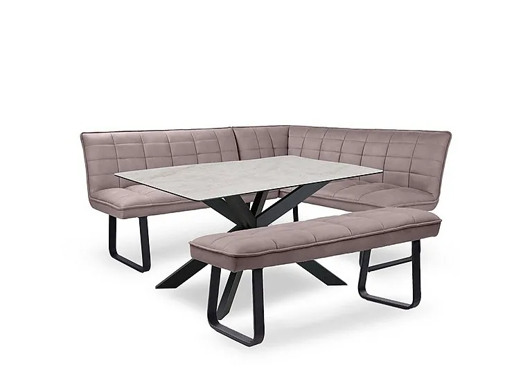 Luno Fixed Dining Table, Right Hand Facing Corner Bench and Low Bench