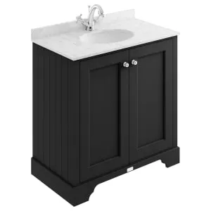 Bayswater Victrion Matt Black Traditional Freestanding Vanity Unit & Grey Marble Top Basin - 800mm