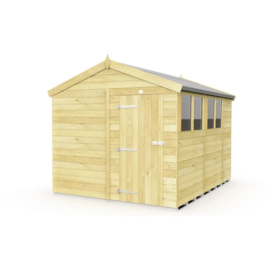 Buttercup Farm 8 x 11 Feet Apex Shed - Single Door W/ Windows - L329 x W231 x H217 cm in Brown