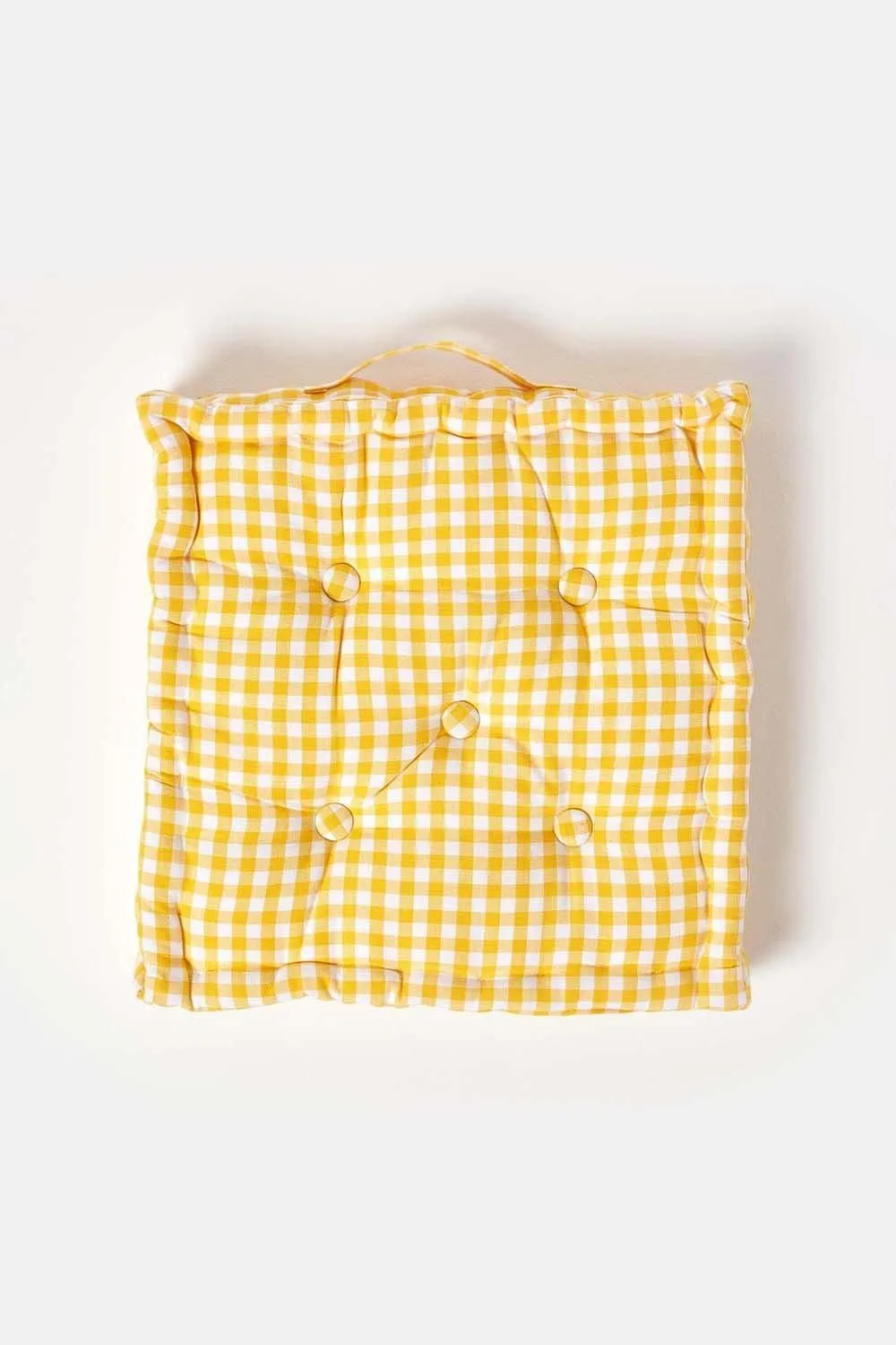 Homescapes Cotton Gingham Check Floor Cushion in Yellow 3
