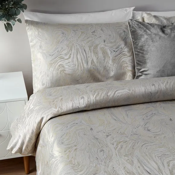 Paoletti Marble Oyster Duvet Cover & Pillowcase Set 2